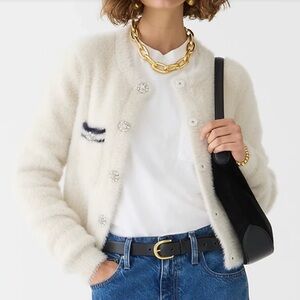 J.Crew Sweater brushed yarn Cream Fuzzy Cardigan with Silver Buttons size M